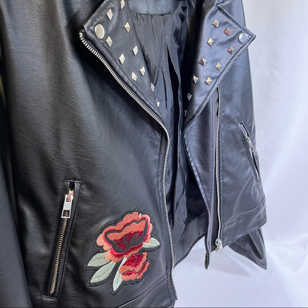 Faux leather Jacket with Rose bud embellishment